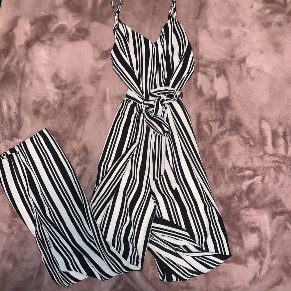 Gorgeous black and white striped jump suit